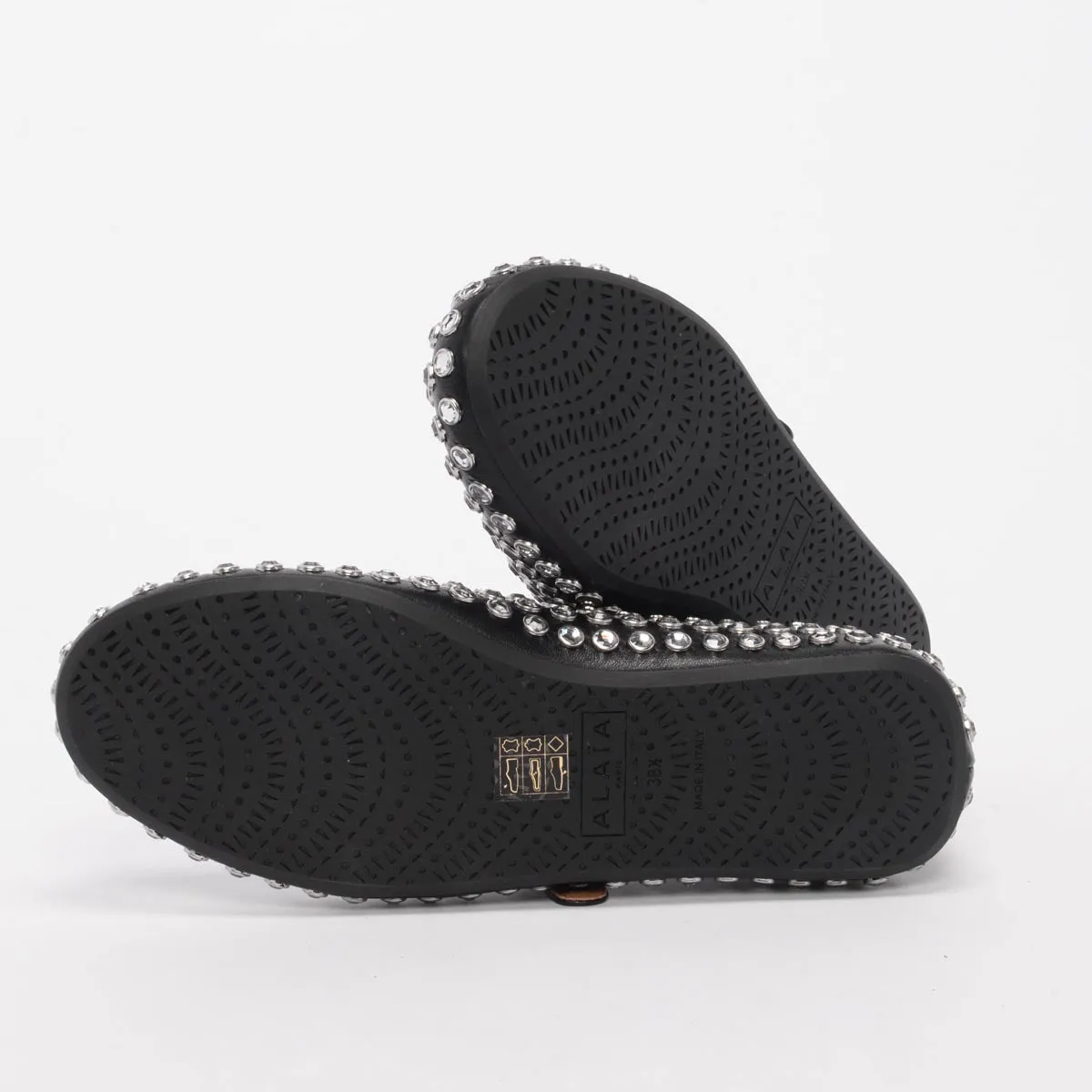 Alaia Black Crystal Embellished Lambskin Ballet Flats 38.5