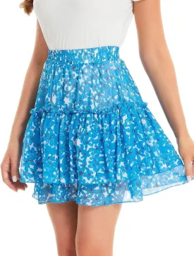 DIASHINY Women's Boho Printed High Waist Layered Ruffle A Line Swing Mini Skirt