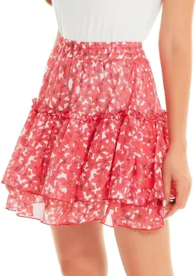DIASHINY Women's Boho Printed High Waist Layered Ruffle A Line Swing Mini Skirt
