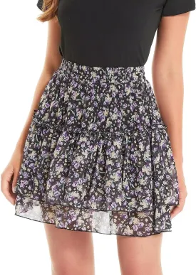 DIASHINY Women's Boho Printed High Waist Layered Ruffle A Line Swing Mini Skirt