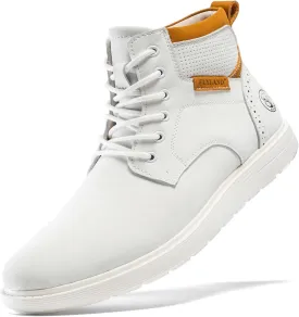 FLYLAND Men's Fashion Sneaker Chukka Boots Lace Up Leather Ankle Dress Boot Lightweight Non-Slip Walking Shoes