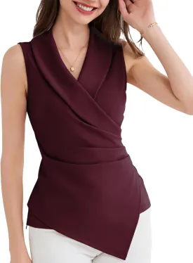 GRACE KARIN Women's Wrap V Neck Casual Work Tops Sleeveless Office Dressy Summer Blouse Asymmetrical Elegant Shirts