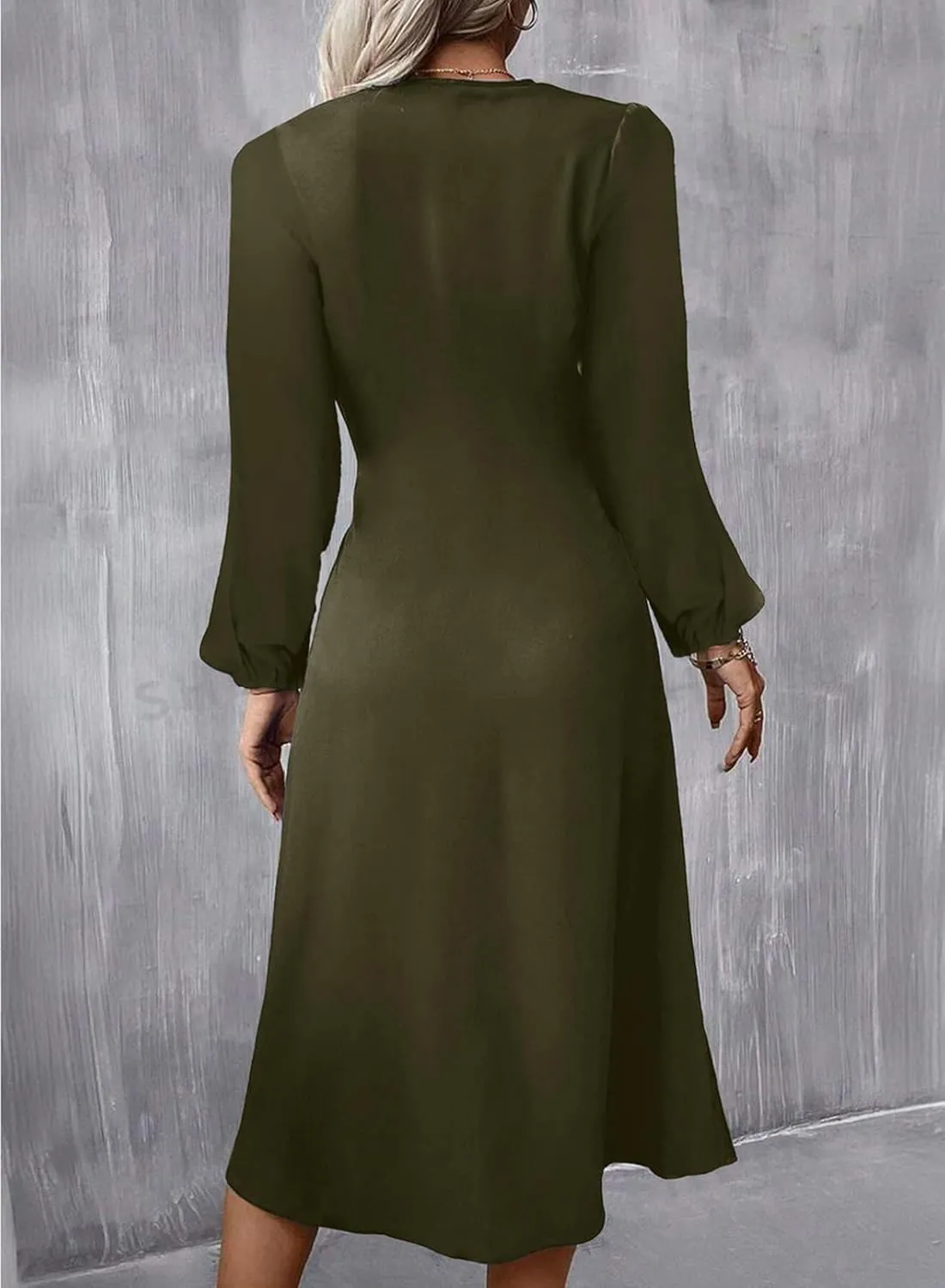 Happy Sailed Women's Long Sleeve Ruched Waist Flowy A Line High Low Midi Cocktail Party Dress