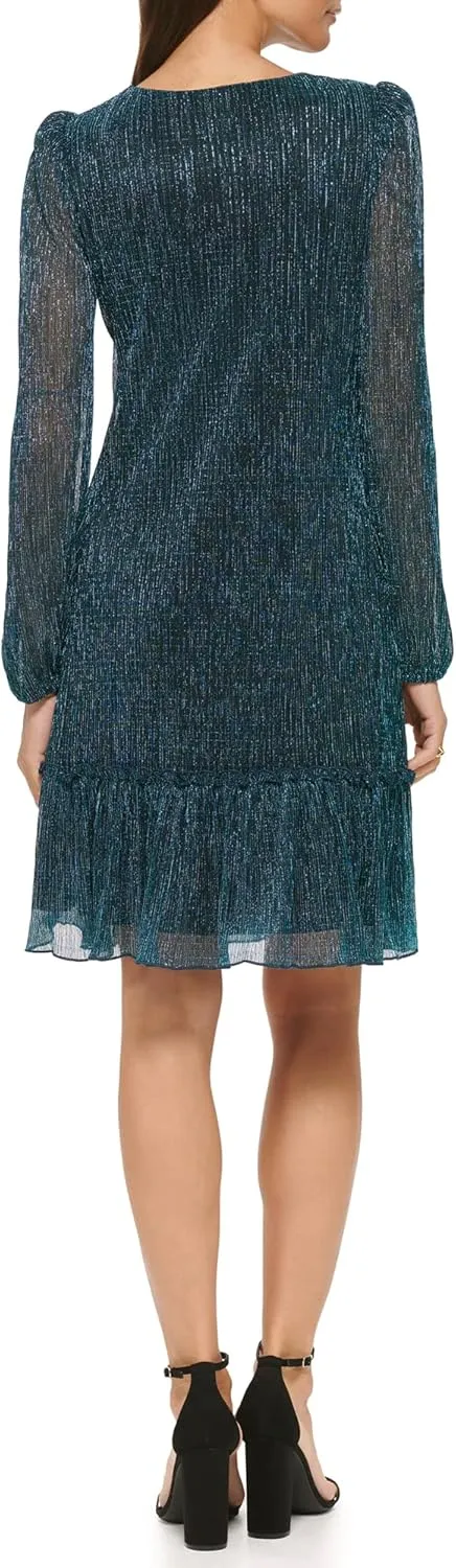 kensie Women's Balloon Sleeve Ruffle Hem Mini Dress