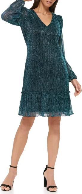 kensie Women's Balloon Sleeve Ruffle Hem Mini Dress
