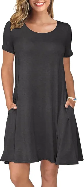 KORSIS Summer Dresses for Women Casual T-Shirt Short Sleeve Dresses Swing Flowy Beach Vacation Sundress with Pockets (S-3XL)