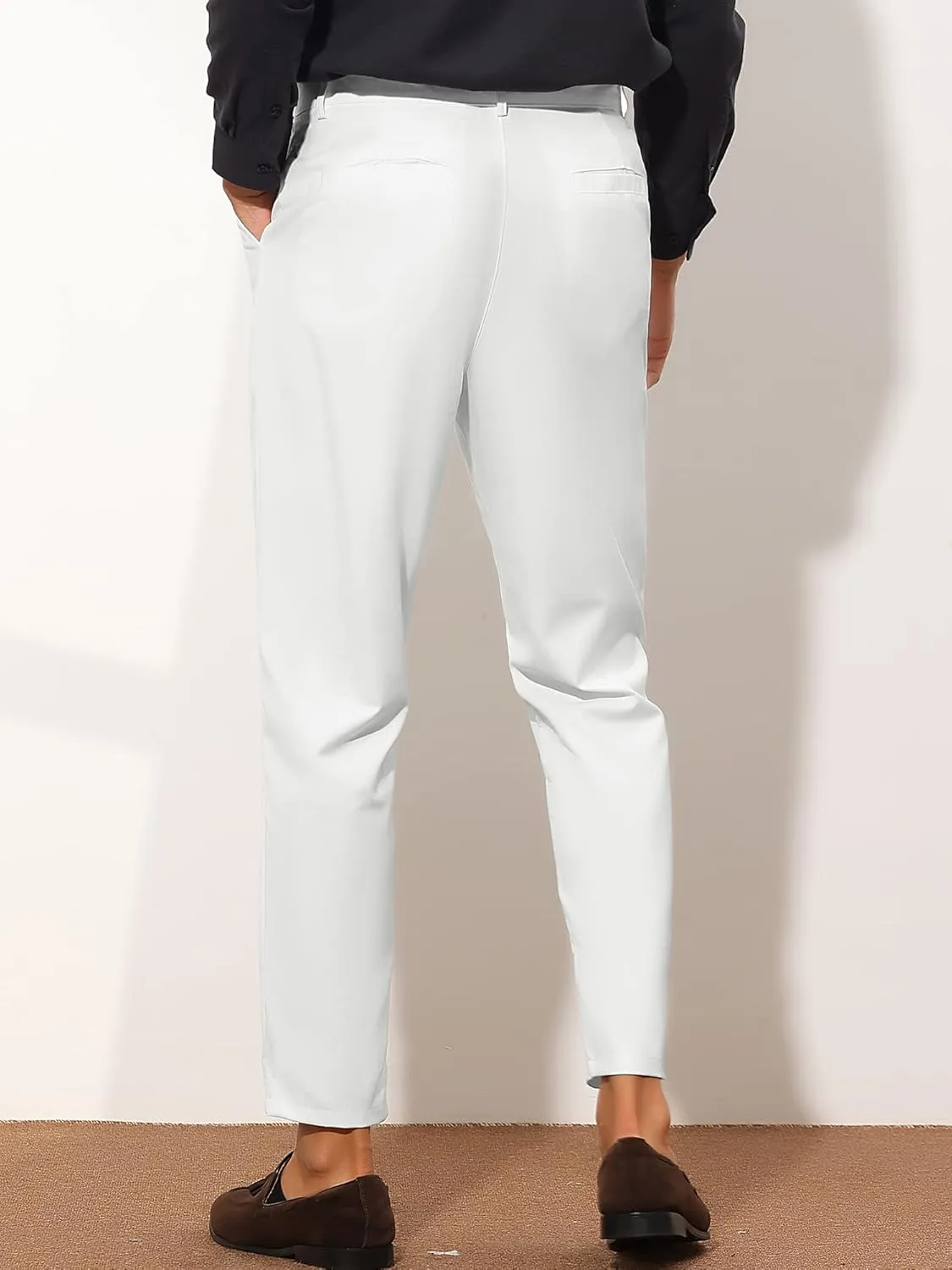 Lars Amadeus Cropped Dress Pants for Men's Solid Color Flat Front Business Prom Tapered Trousers