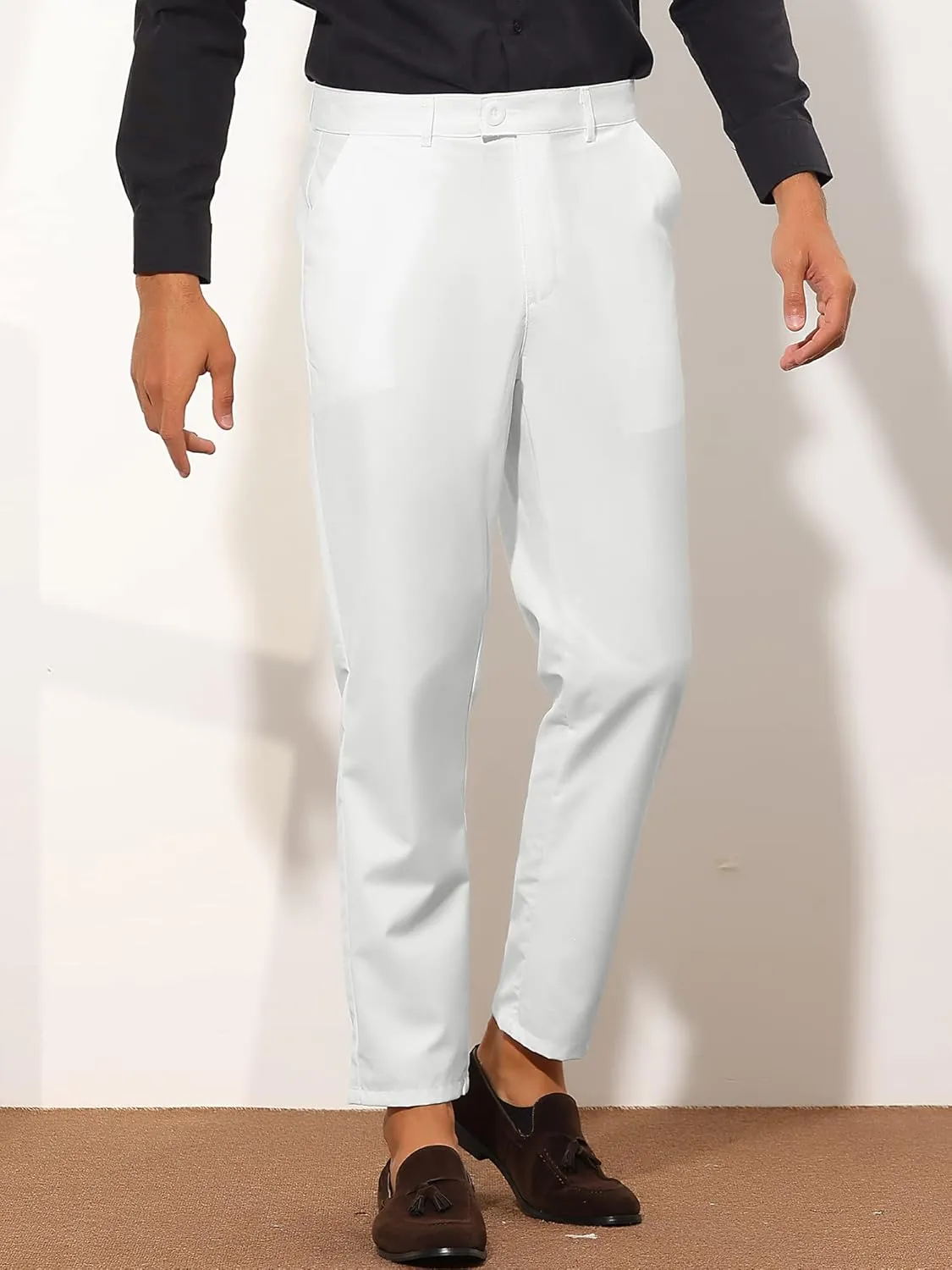 Lars Amadeus Cropped Dress Pants for Men's Solid Color Flat Front Business Prom Tapered Trousers