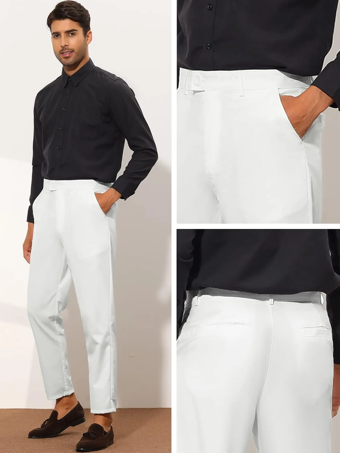 Lars Amadeus Cropped Dress Pants for Men's Solid Color Flat Front Business Prom Tapered Trousers