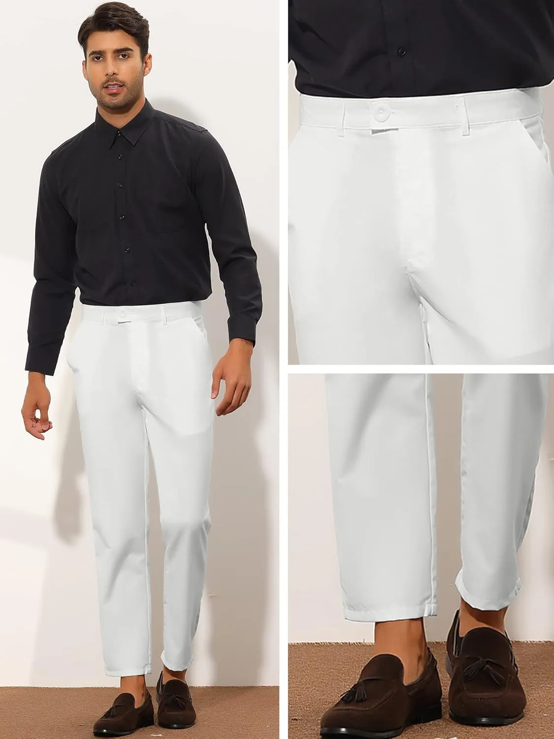 Lars Amadeus Cropped Dress Pants for Men's Solid Color Flat Front Business Prom Tapered Trousers