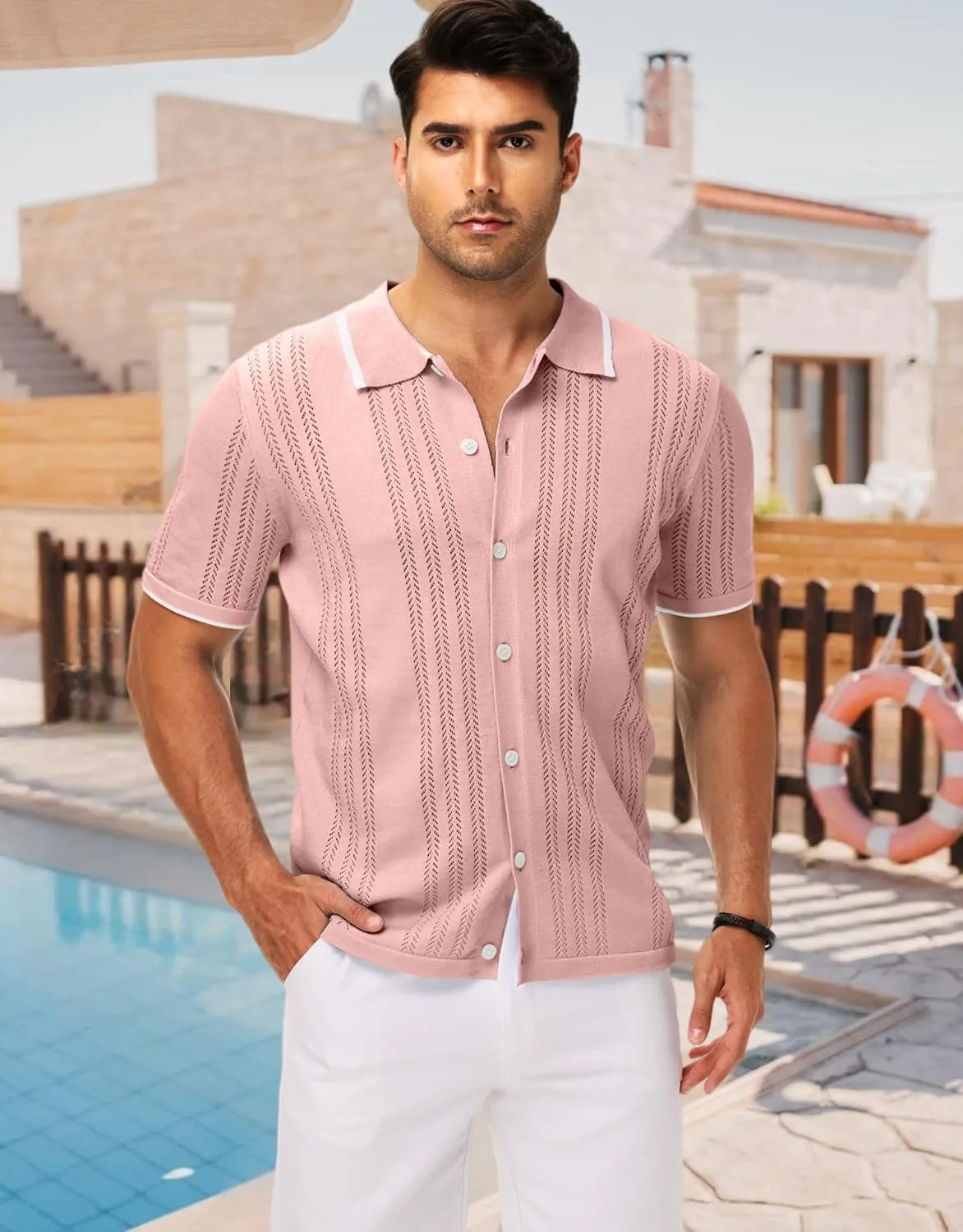 MAPICK Men's Button Down Polo Shirt Casual Short Sleeve Knit Shirt Summer Vacation Beach Clothes