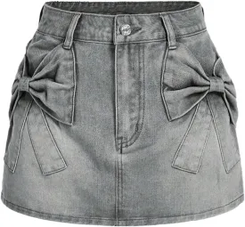 Milumia Women's Bow Knot Front Bodycon Denim Jean Mini Skirt with Pocket