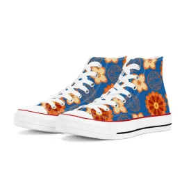 Orange Flowers & Blue Sky - High Top Canvas Shoes