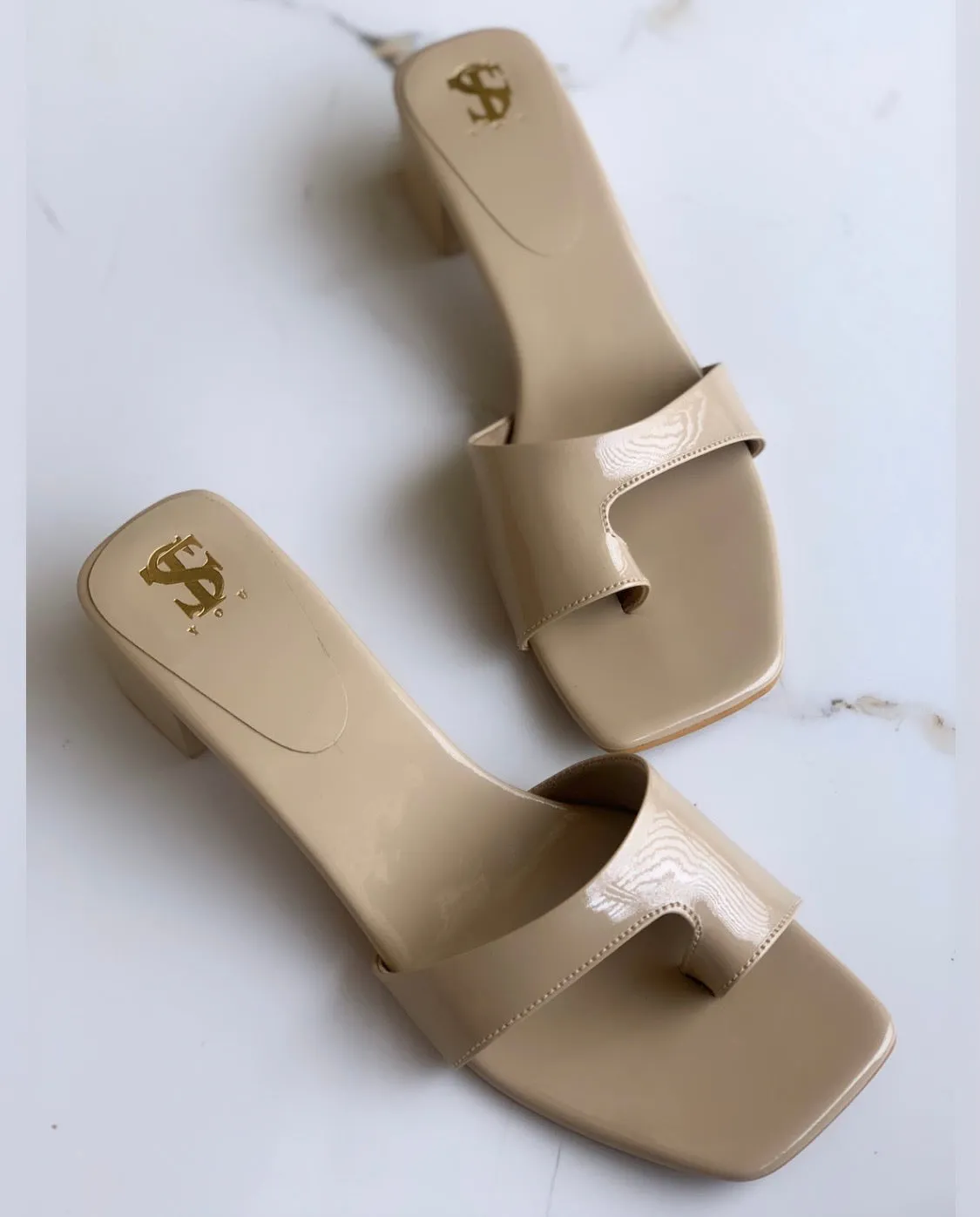Patent Nude Toe Strappy Mid Heels