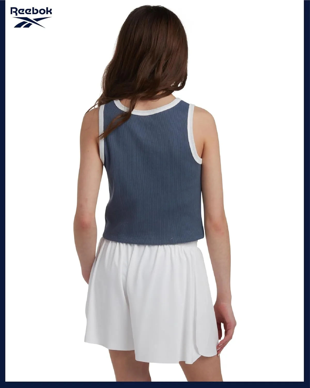 Reebok Girls' Active Shorts Set - 2 Piece Ribbed Knit Sleeveless Tank Top and Butterfly Shorts with Drawstring (Sizes: 7-12)