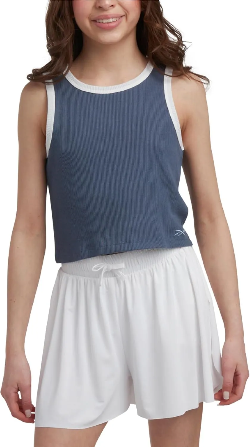 Reebok Girls' Active Shorts Set - 2 Piece Ribbed Knit Sleeveless Tank Top and Butterfly Shorts with Drawstring (Sizes: 7-12)