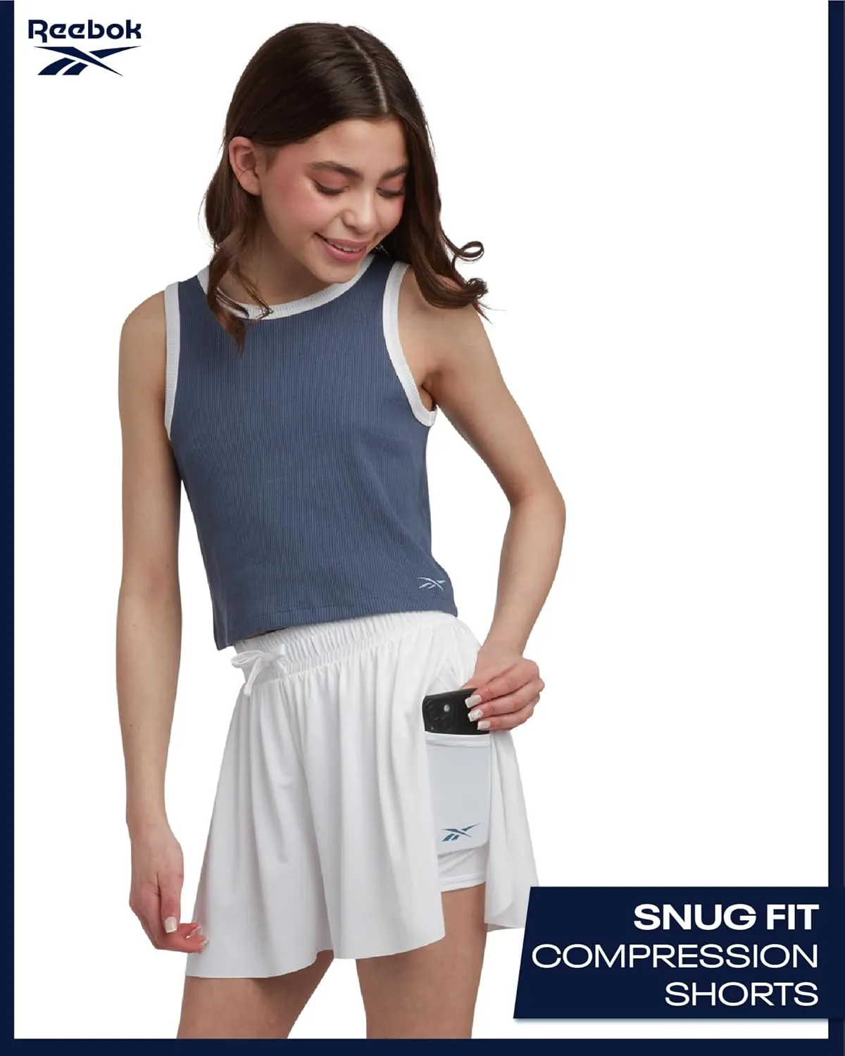 Reebok Girls' Active Shorts Set - 2 Piece Ribbed Knit Sleeveless Tank Top and Butterfly Shorts with Drawstring (Sizes: 7-12)