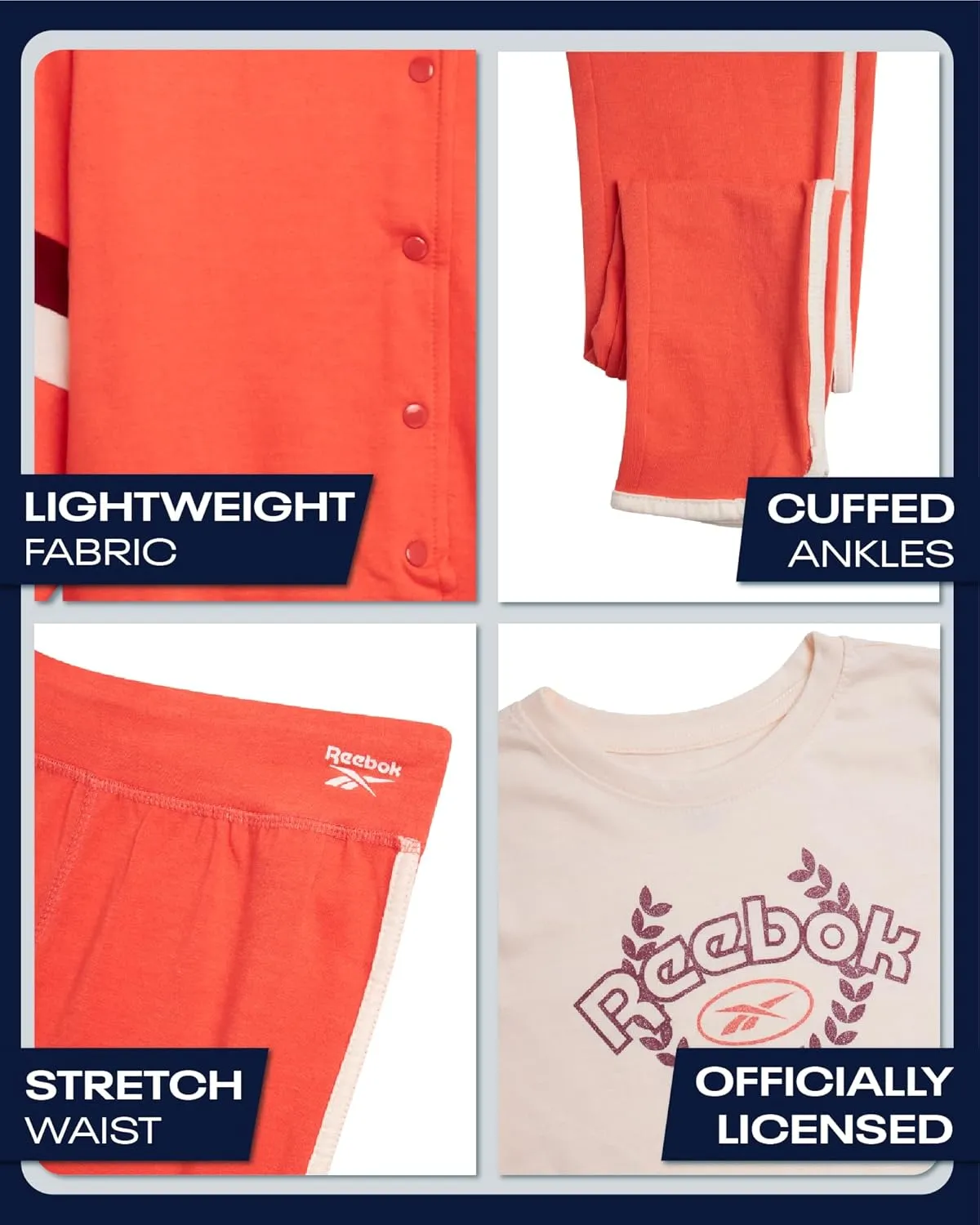 Reebok Girls' Activewear Set - 3 Piece Stylish Graphic T-Shirt, Fleece Pullover Hoodie, and Jogger Sweatpants (Size: 4-12)