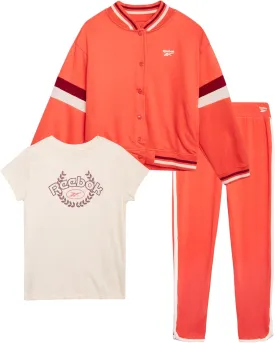 Reebok Girls' Activewear Set - 3 Piece Stylish Graphic T-Shirt, Fleece Pullover Hoodie, and Jogger Sweatpants (Size: 4-12)