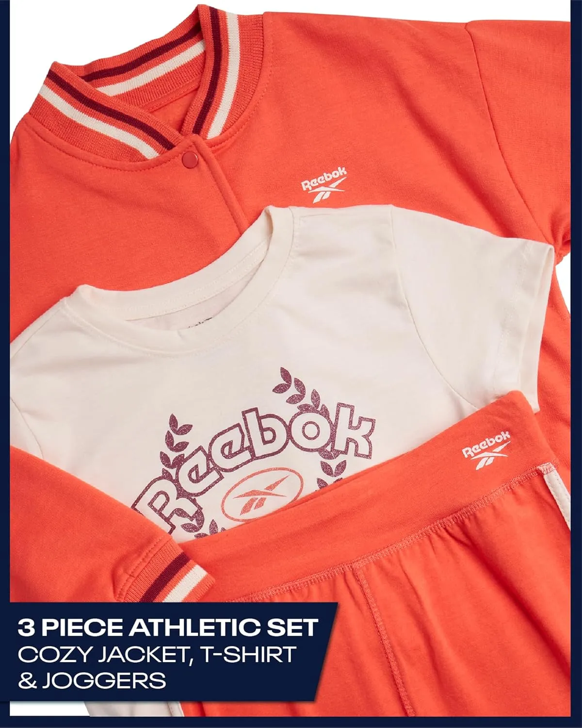 Reebok Girls' Activewear Set - 3 Piece Stylish Graphic T-Shirt, Fleece Pullover Hoodie, and Jogger Sweatpants (Size: 4-12)