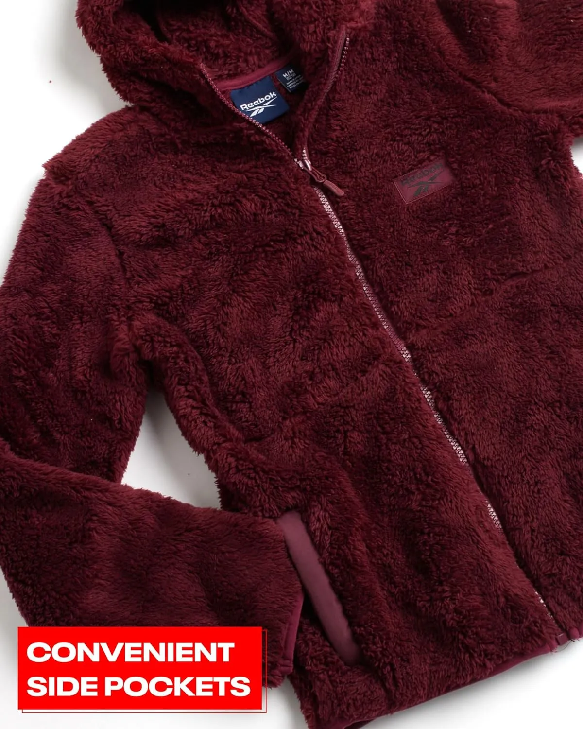 Reebok Girls Fleece Jacket  Full Zip Sherpa Fleece Hooded Sweatshirt Jacket  Faux Fur Teddy Coat for Girls (7-16)