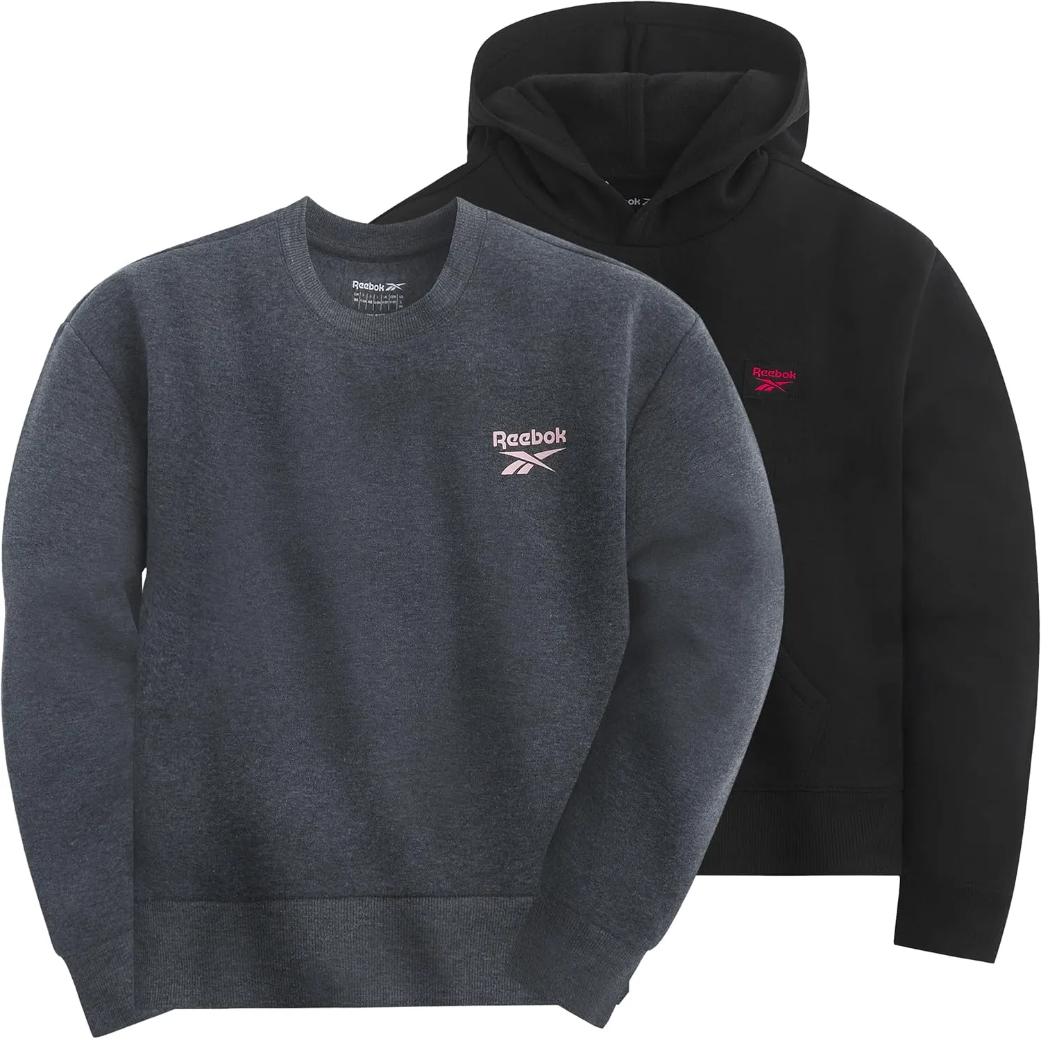 Reebok Girl's Sweatshirt Hoodies 2 Pack Sweatshirts Fashion Hoodie Crewneck Sweaters for Girls Sizes 7-16