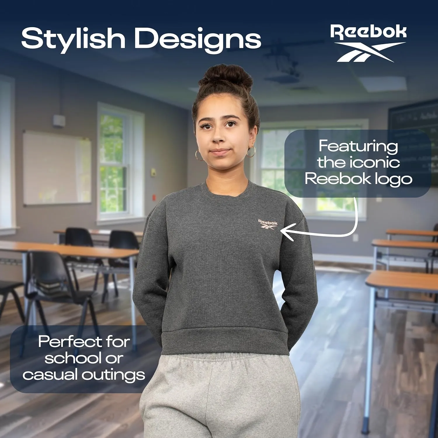 Reebok Girl's Sweatshirt Hoodies 2 Pack Sweatshirts Fashion Hoodie Crewneck Sweaters for Girls Sizes 7-16