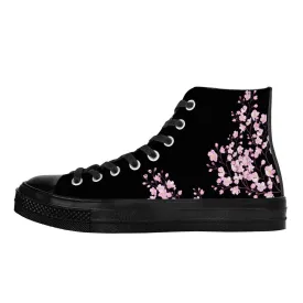 Sakura on Black - High Top Canvas Shoes