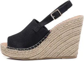 U-lite Women's Ladies Fashion Casual Peep Toe Espadrille Wedges Sandals Ankle Buckle High Platform Roman Shoes
