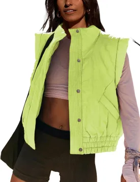 UANEO Womens Crop Vest Cropped Puffer Vest Quilted Lightweight Padded Gilet with Pockets
