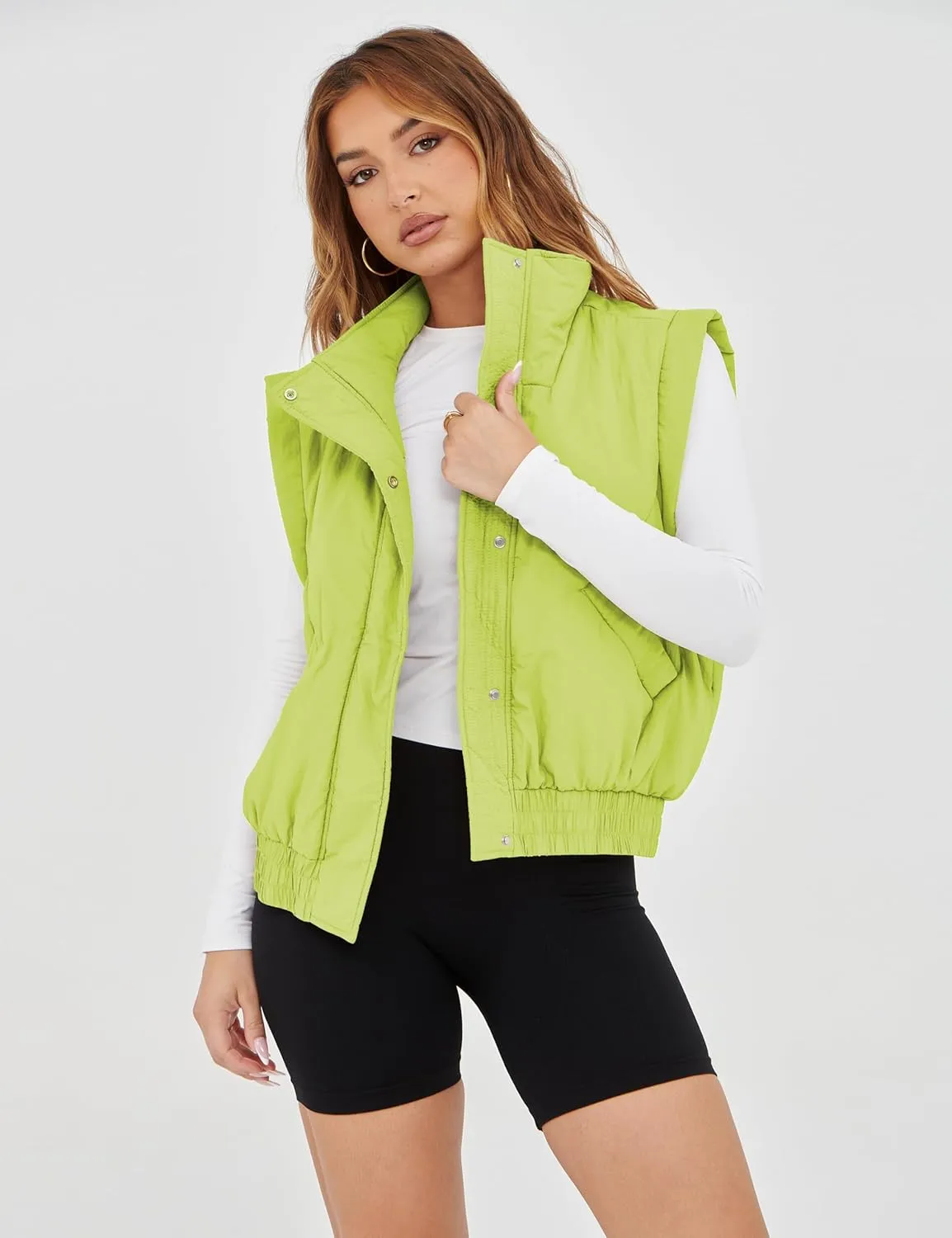 UANEO Womens Crop Vest Cropped Puffer Vest Quilted Lightweight Padded Gilet with Pockets