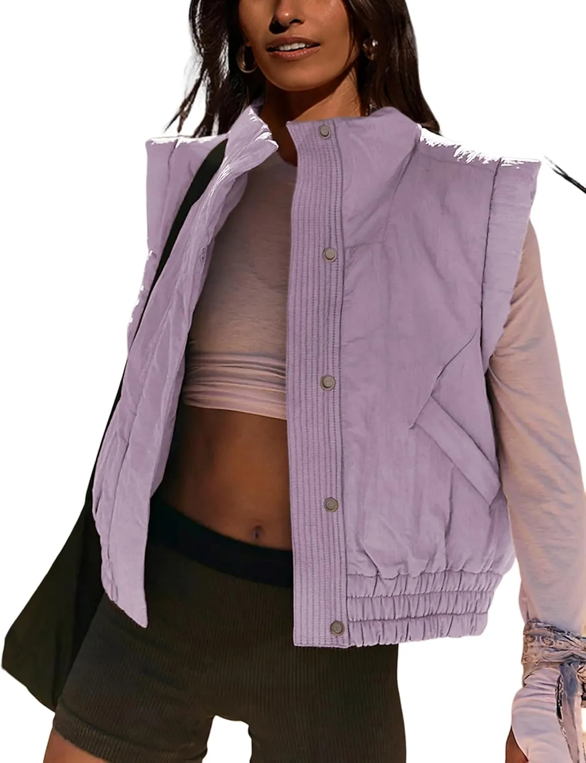UANEO Womens Crop Vest Cropped Puffer Vest Quilted Lightweight Padded Gilet with Pockets