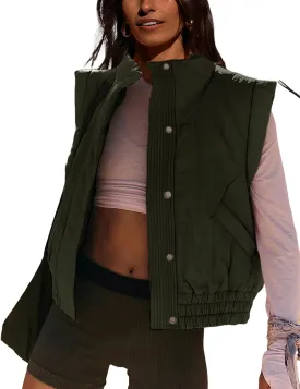 UANEO Womens Crop Vest Cropped Puffer Vest Quilted Lightweight Padded Gilet with Pockets