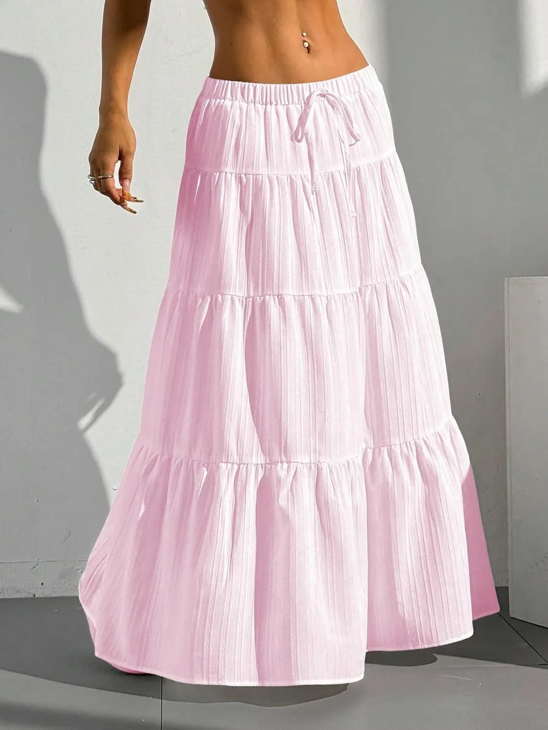 Verdusa Women's Flowy Flared Ruffle Boho Long Skirt Summer Maxi Skirt Going Out Outfits