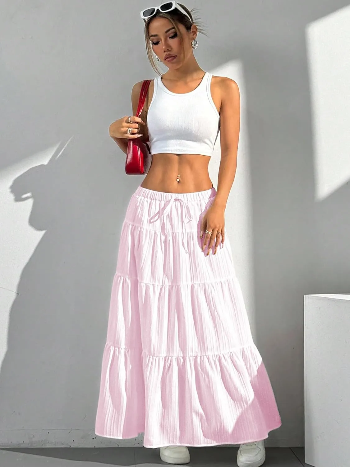 Verdusa Women's Flowy Flared Ruffle Boho Long Skirt Summer Maxi Skirt Going Out Outfits