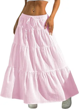 Verdusa Women's Flowy Flared Ruffle Boho Long Skirt Summer Maxi Skirt Going Out Outfits
