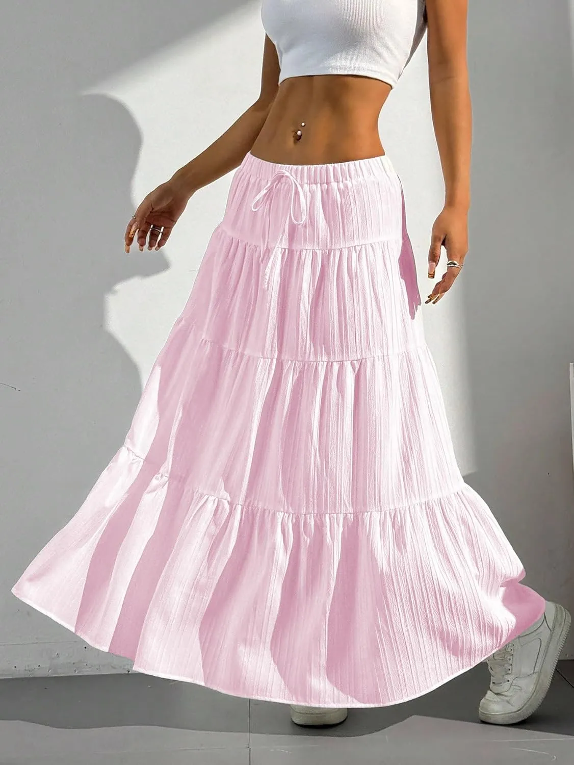 Verdusa Women's Flowy Flared Ruffle Boho Long Skirt Summer Maxi Skirt Going Out Outfits