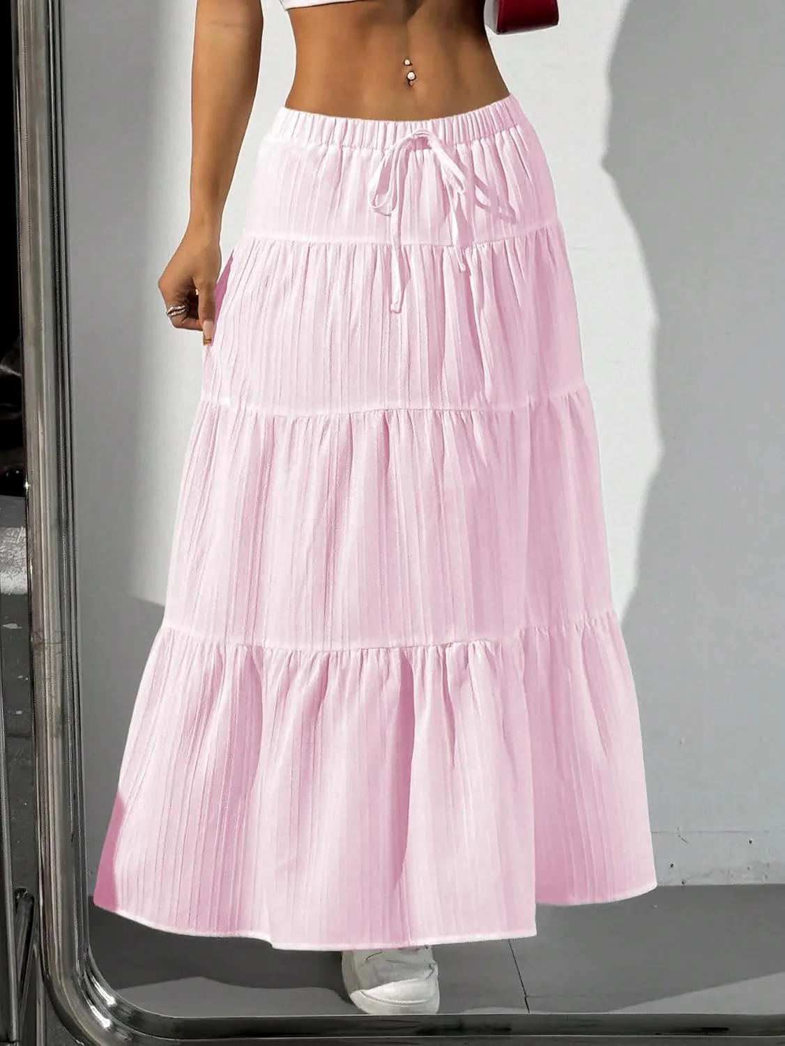 Verdusa Women's Flowy Flared Ruffle Boho Long Skirt Summer Maxi Skirt Going Out Outfits