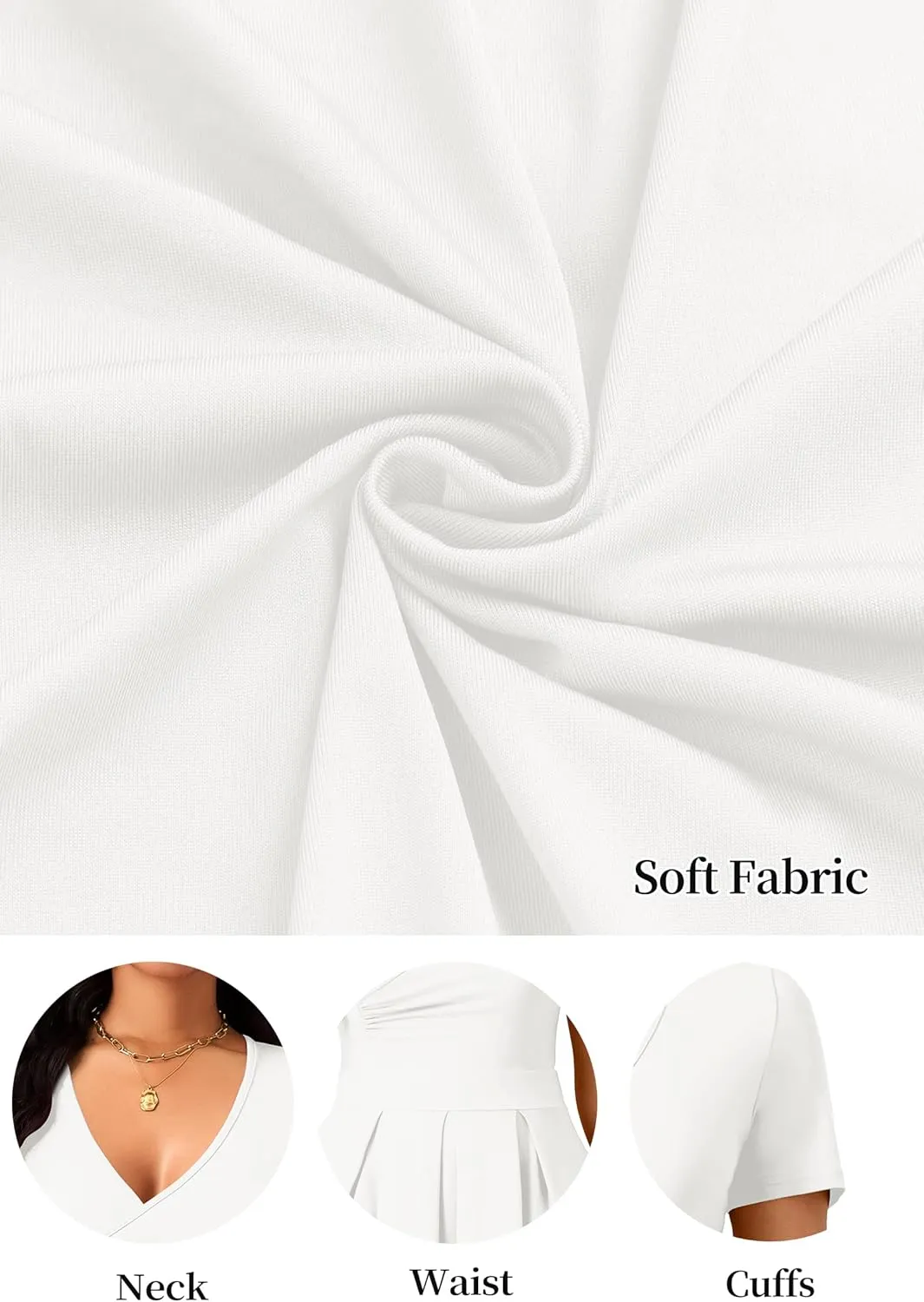 Women's Casual Wrap Dress Wedding Guest Dresses with Pockets Short Sleeve A-Line Swing V-Neck Pleated Dresses