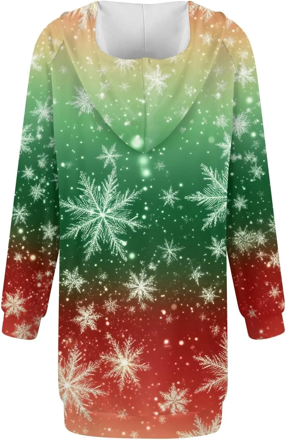 Women's Fall Christmas Tree Snowflake Print Long Sleeve Tops Round Neck Patchwork Sweatshirt Hooded Dresses