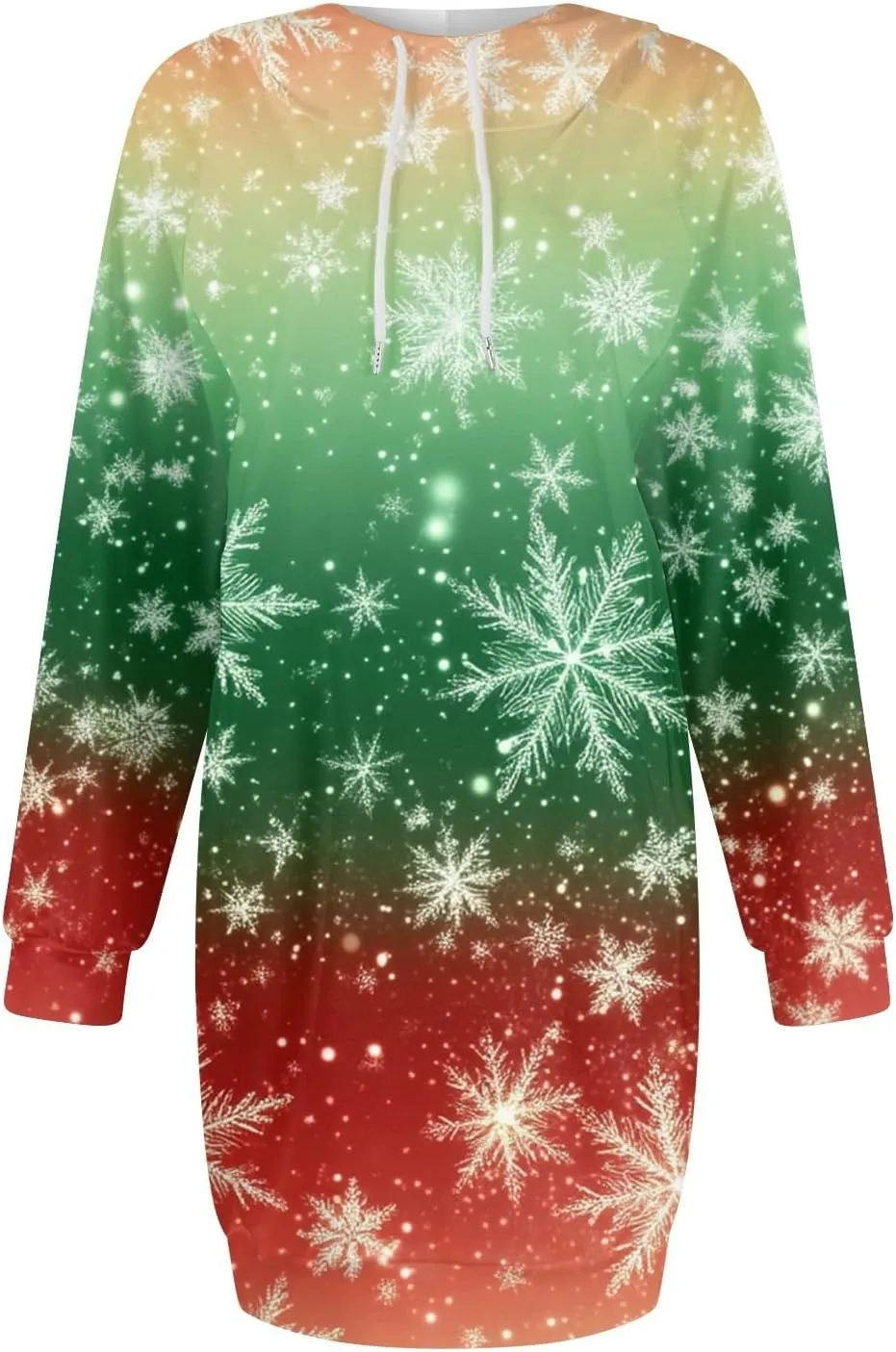 Women's Fall Christmas Tree Snowflake Print Long Sleeve Tops Round Neck Patchwork Sweatshirt Hooded Dresses