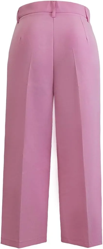 Women's Wide Leg Cropped Dress Pants, High Waist Trousers with Pockets