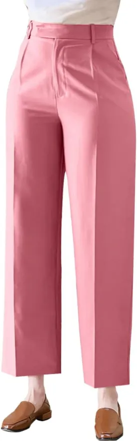 Women's Wide Leg Cropped Dress Pants, High Waist Trousers with Pockets
