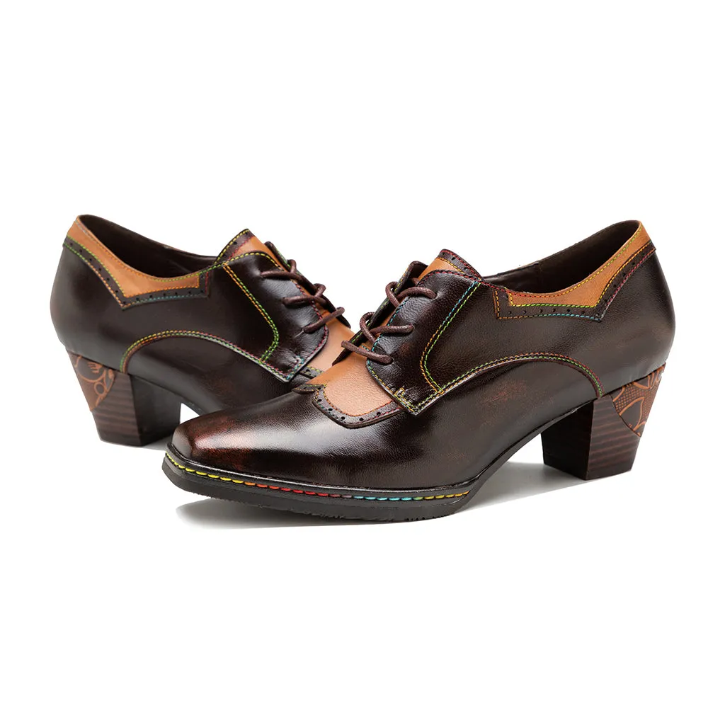 Zalor Brown Vintage Block Heel Oxfords Pump