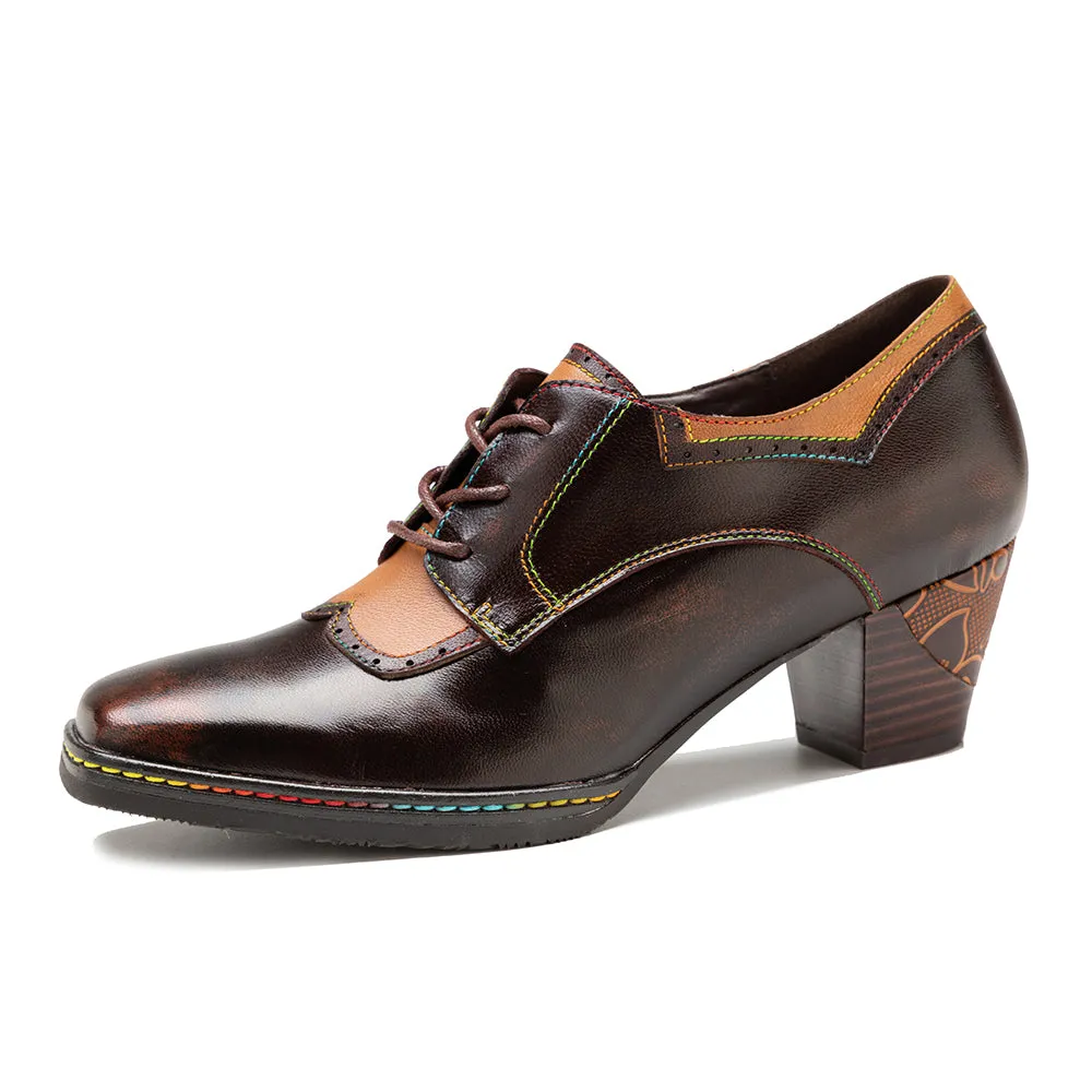 Zalor Brown Vintage Block Heel Oxfords Pump