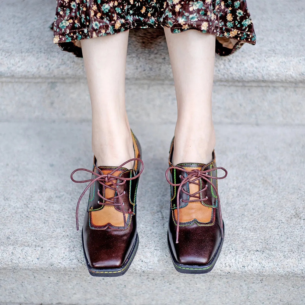 Zalor Brown Vintage Block Heel Oxfords Pump