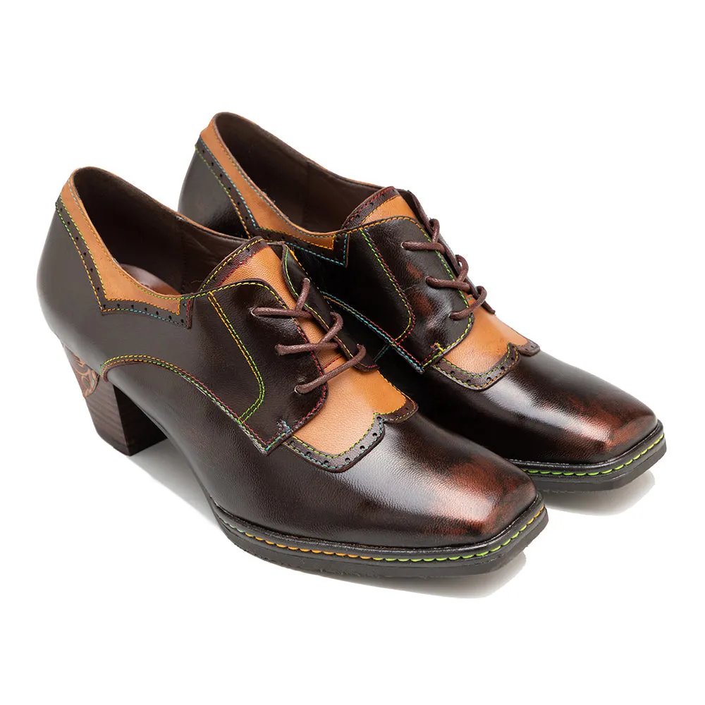 Zalor Brown Vintage Block Heel Oxfords Pump