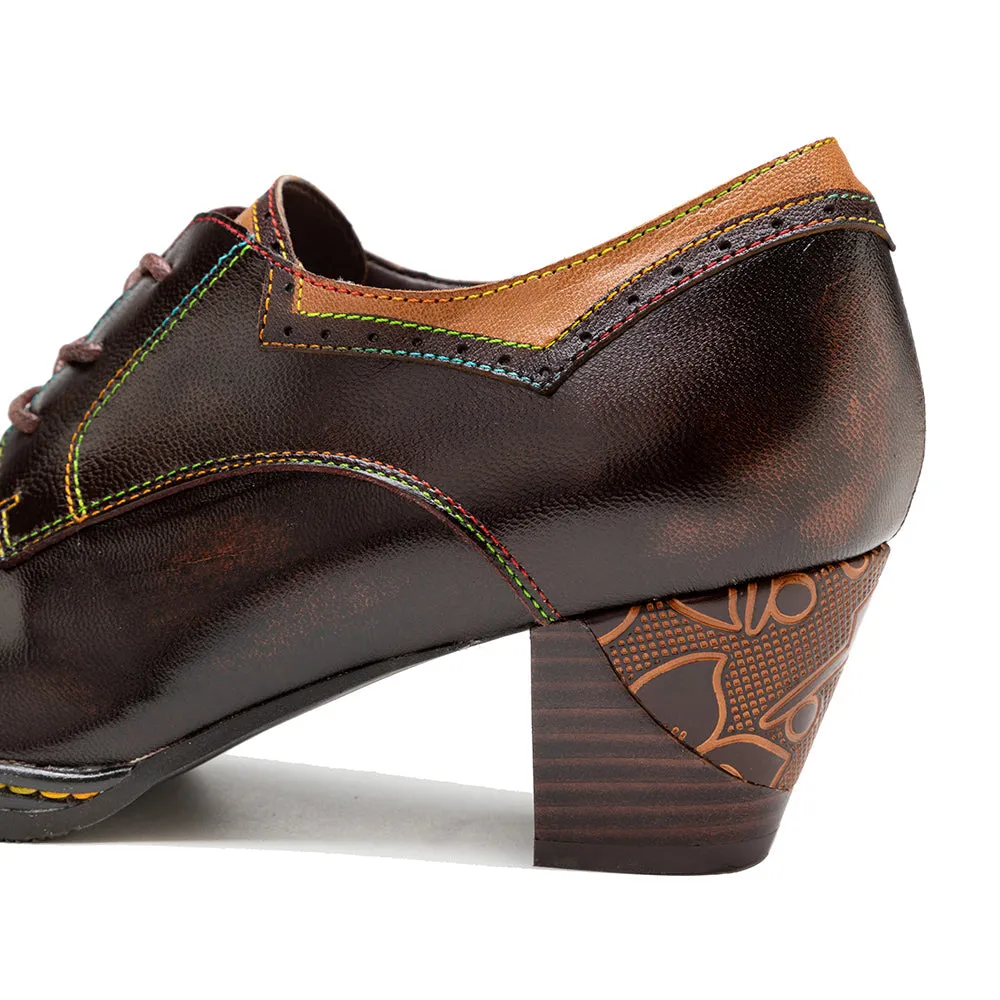 Zalor Brown Vintage Block Heel Oxfords Pump