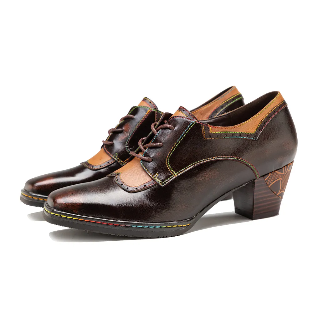 Zalor Brown Vintage Block Heel Oxfords Pump