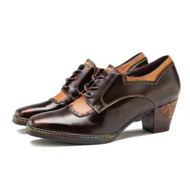 Zalor Brown Vintage Block Heel Oxfords Pump